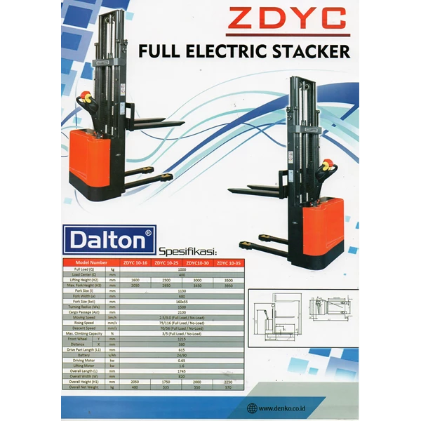 .. Stacker Full Electric  tipe ZDYC cap 1 ton tinggi 3.5 m Merk Dalton