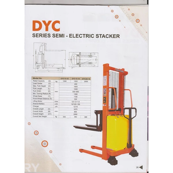 Promo Super Hand Stacker DYC semi Electric DYC 1535