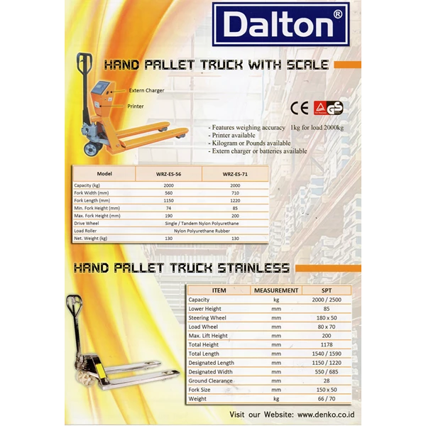 Hand Pallet Scale Dalton cap 1.5 ton