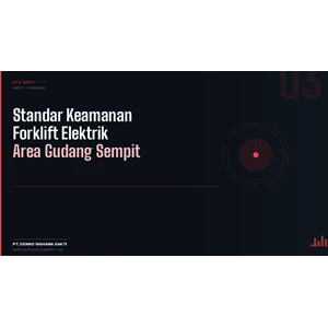 forklift elektrik beroperasi di koridor gudang sempit dengan marka keamanan lantai